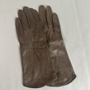 Vintage Bill Blass Womens Grandoe Brown Leather Gloves Silk Lining size 6.5